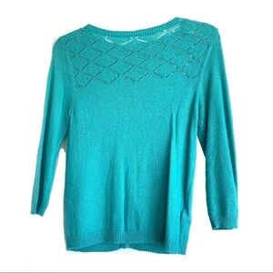 Forever 21 Light Teal Blue 3/4 Sleeve Round Neck Knit Sweater size Medium
